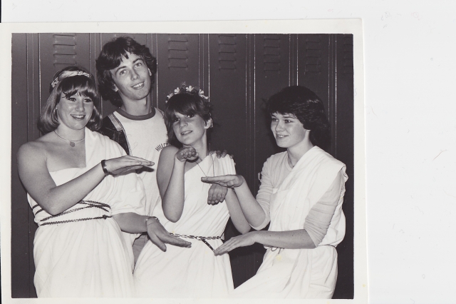 Leslie Stoker, Mark Ethier, Maxine Bodnoff and Nora Scholey. Toga!